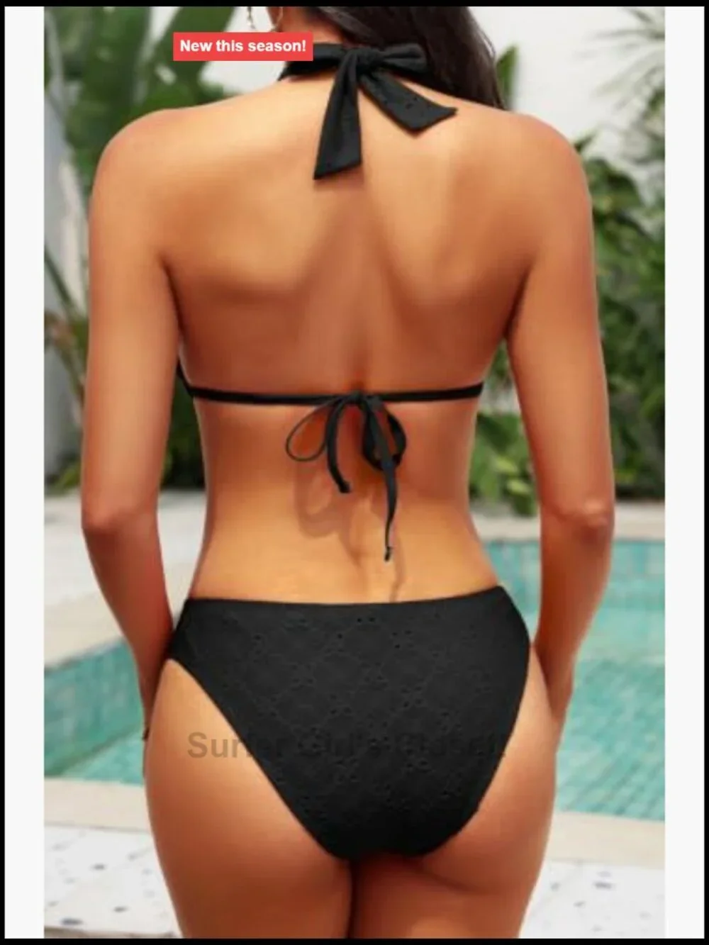 3 Piece Bikini Set Halter Eyelet Swimsuit with Cover Up Skirt